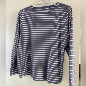 LLBean crisp blue & white boat-neck, striped long-sleeve tee. Petite XL.